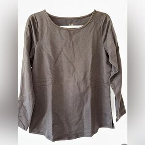 Belle by Kim Gravel XXS Top French Terry Faux Leather Trim Java Brown NEW